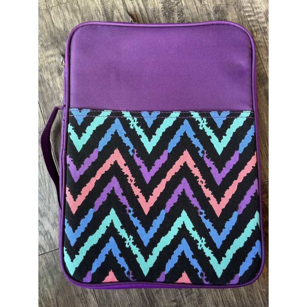 iPad Tablet Sleeve Organizer Zip Pockets Purple Zig Zag